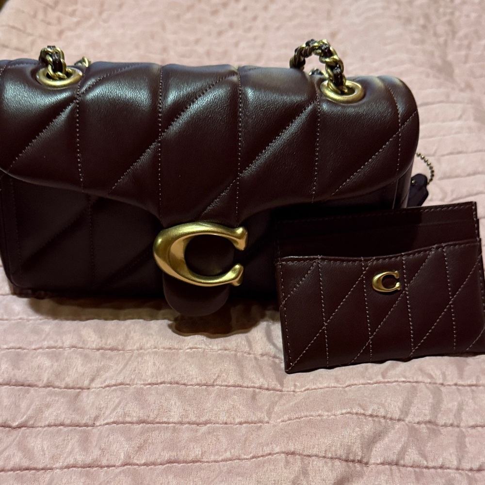 Coach Dark burgundy Quilted Shoulder Bag with Gold Accents
